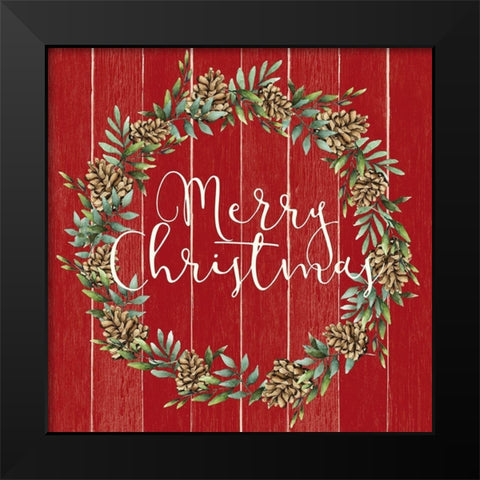 Merry Christmas Wreath V2 Black Modern Wood Framed Art Print by Allen, Kimberly