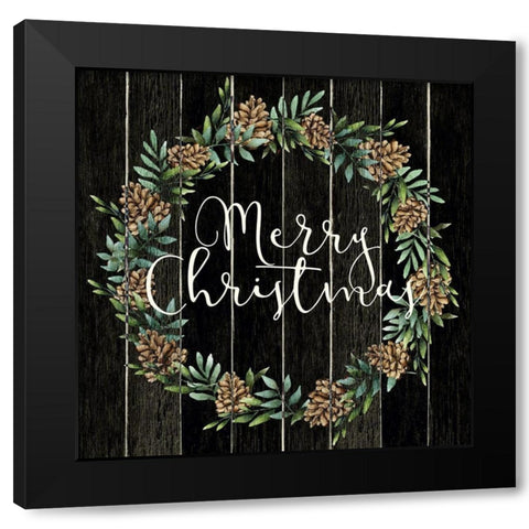 Merry Christmas Wreath Black Modern Wood Framed Art Print with Double Matting by Allen, Kimberly