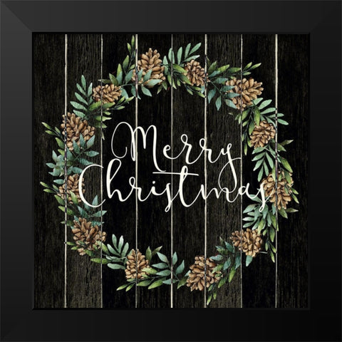 Merry Christmas Wreath Black Modern Wood Framed Art Print by Allen, Kimberly