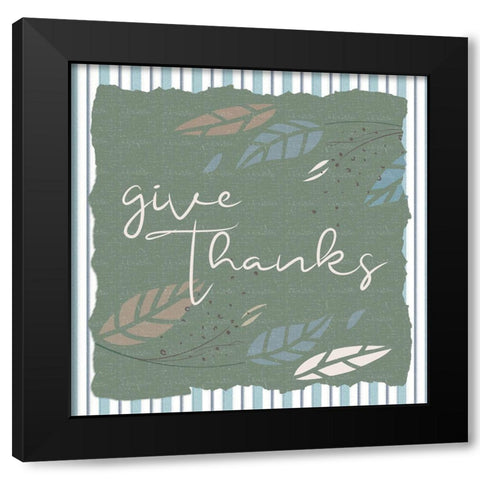 Give Thanks Stripes Square Black Modern Wood Framed Art Print by Allen, Kimberly