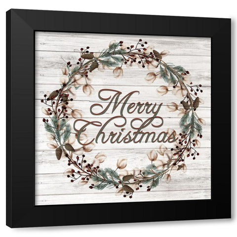 Merry Christmas Wreath Black Modern Wood Framed Art Print with Double Matting by Allen, Kimberly