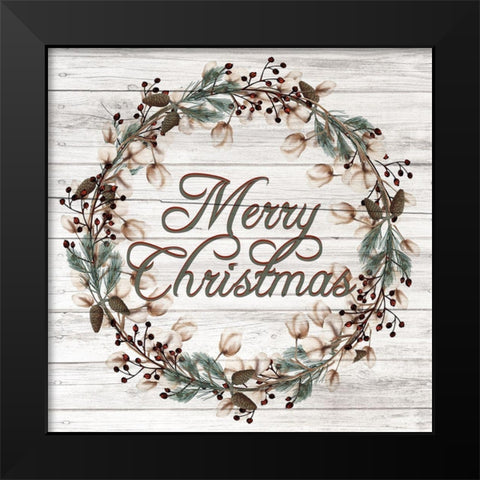Merry Christmas Wreath Black Modern Wood Framed Art Print by Allen, Kimberly