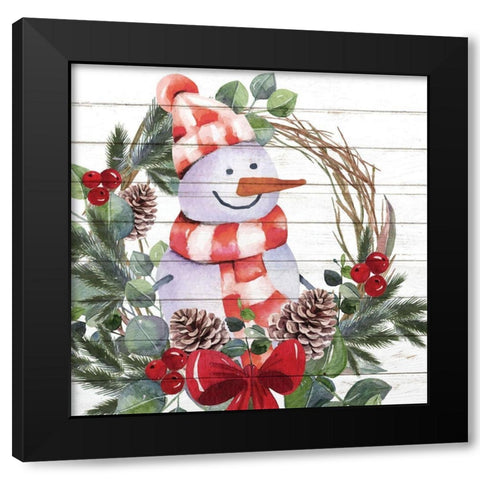 Snowman Wreath Black Modern Wood Framed Art Print with Double Matting by Allen, Kimberly