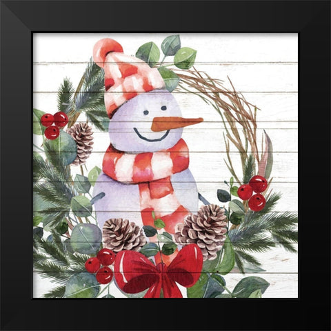 Snowman Wreath Black Modern Wood Framed Art Print by Allen, Kimberly