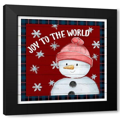 Joy to The World Snowman Black Modern Wood Framed Art Print by Allen, Kimberly
