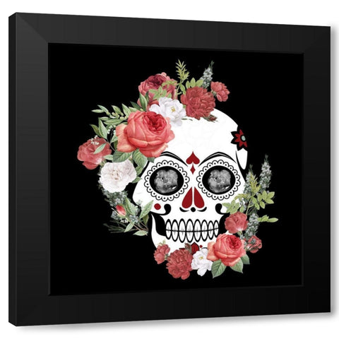 Skull Roses Black Modern Wood Framed Art Print with Double Matting by Allen, Kimberly