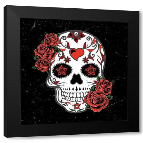 Vintage Rose Skull Black Modern Wood Framed Art Print with Double Matting by Allen, Kimberly