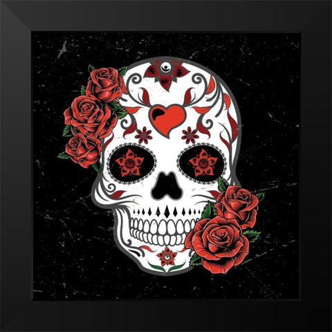 Vintage Rose Skull Black Modern Wood Framed Art Print by Allen, Kimberly