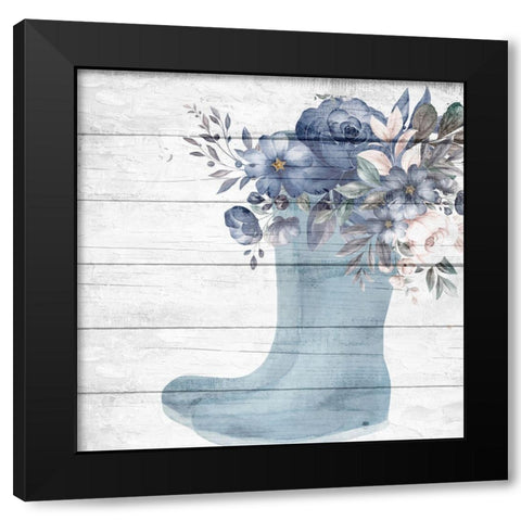 Rainboot Floral Black Modern Wood Framed Art Print by Allen, Kimberly