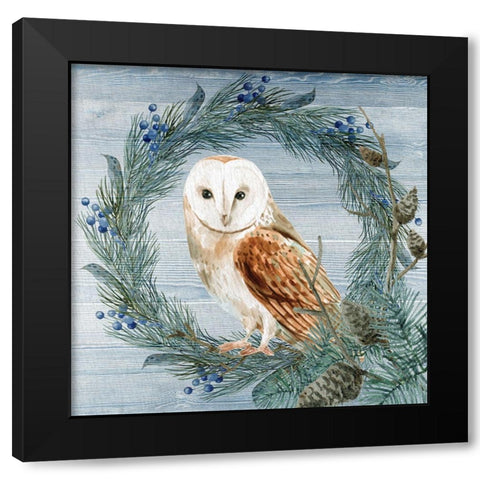 Winter Owl Blues 1 Black Modern Wood Framed Art Print with Double Matting by Allen, Kimberly