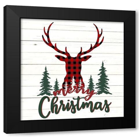 Merry Christmas Deer Forest Black Modern Wood Framed Art Print by Allen, Kimberly