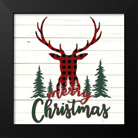 Merry Christmas Deer Forest Black Modern Wood Framed Art Print by Allen, Kimberly