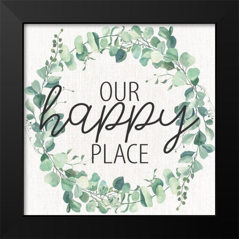 Our Happy Place Wreath Square Black Modern Wood Framed Art Print by Allen, Kimberly