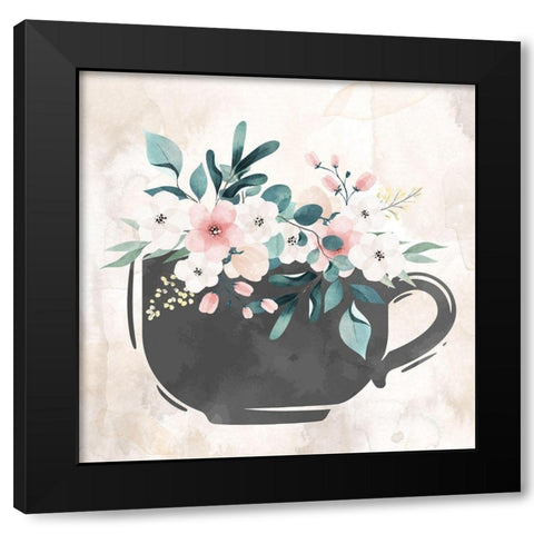 Coffee Floral 2 Black Modern Wood Framed Art Print by Allen, Kimberly
