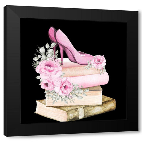 Heels and Books 1 Black Modern Wood Framed Art Print with Double Matting by Allen, Kimberly