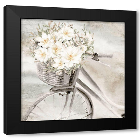 Flower Bike Black Modern Wood Framed Art Print with Double Matting by Allen, Kimberly