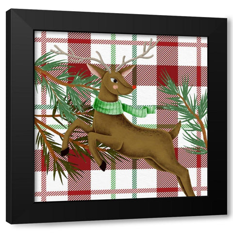 Reindeer Plaid Black Modern Wood Framed Art Print by Allen, Kimberly