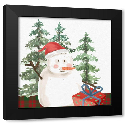 Christmas Snowman Black Modern Wood Framed Art Print with Double Matting by Allen, Kimberly