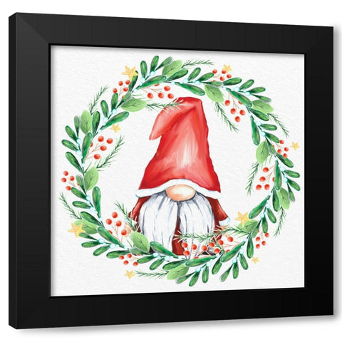 Gnome Wreath 3 Black Modern Wood Framed Art Print with Double Matting by Allen, Kimberly