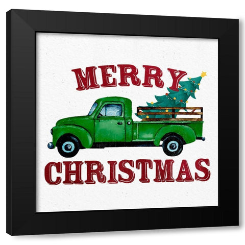 Merry Christmas Truck Black Modern Wood Framed Art Print with Double Matting by Allen, Kimberly