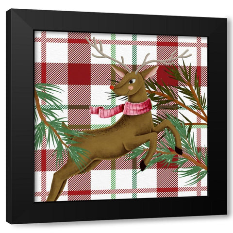 Reindeer Plaid 2 Black Modern Wood Framed Art Print by Allen, Kimberly