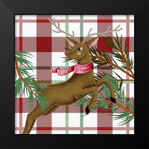 Reindeer Plaid 2 Black Modern Wood Framed Art Print by Allen, Kimberly