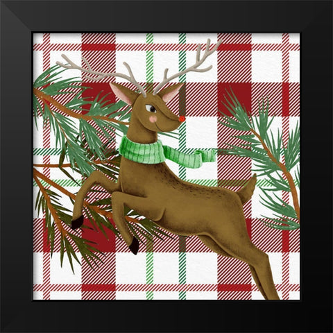 Reindeer Plaid Black Modern Wood Framed Art Print by Allen, Kimberly
