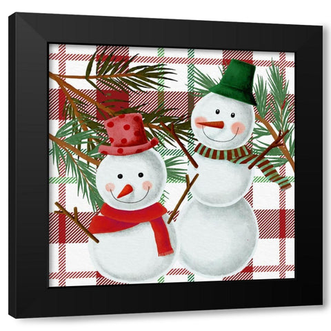 Snowman Plaid Black Modern Wood Framed Art Print with Double Matting by Allen, Kimberly