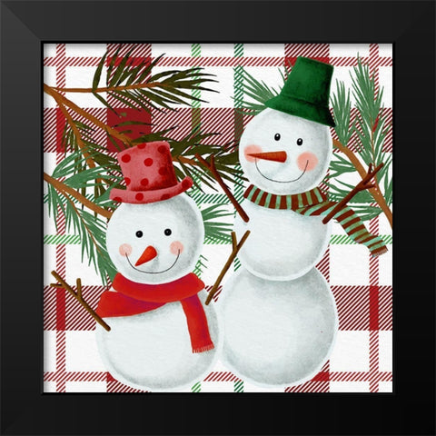 Snowman Plaid Black Modern Wood Framed Art Print by Allen, Kimberly