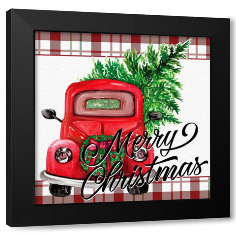Merry Christmas Red Truck Black Modern Wood Framed Art Print by Allen, Kimberly