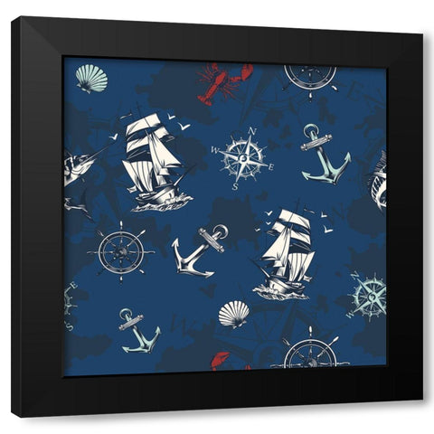Nautical Pattern Black Modern Wood Framed Art Print by Allen, Kimberly