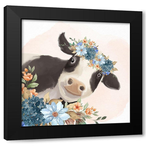 Floral Cow Black Modern Wood Framed Art Print with Double Matting by Allen, Kimberly