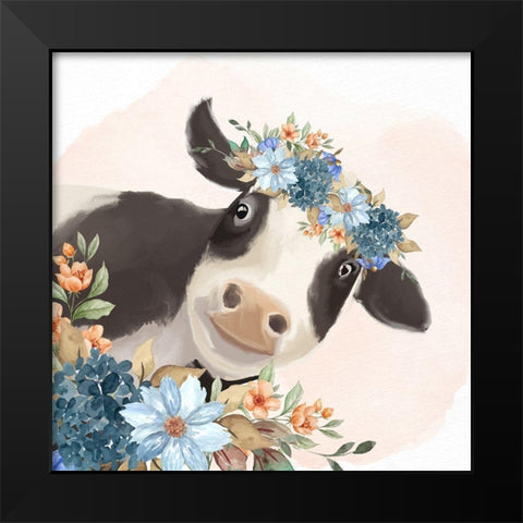 Floral Cow Black Modern Wood Framed Art Print by Allen, Kimberly