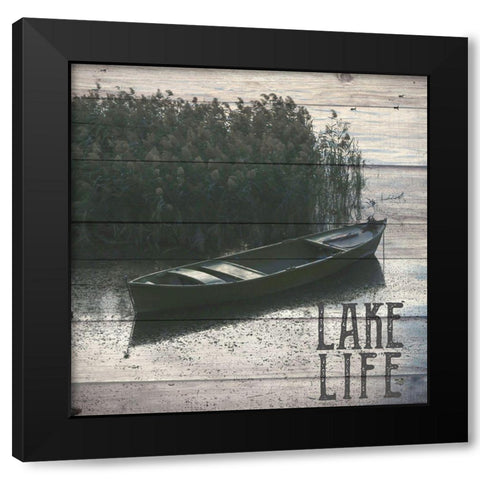 Lake Life Lake Canoe Black Modern Wood Framed Art Print with Double Matting by Allen, Kimberly