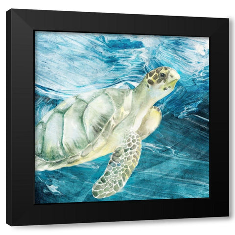 Sea Turtle Blues Black Modern Wood Framed Art Print with Double Matting by Allen, Kimberly