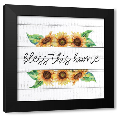 Bless This Home Sunflowers Black Modern Wood Framed Art Print with Double Matting by Allen, Kimberly