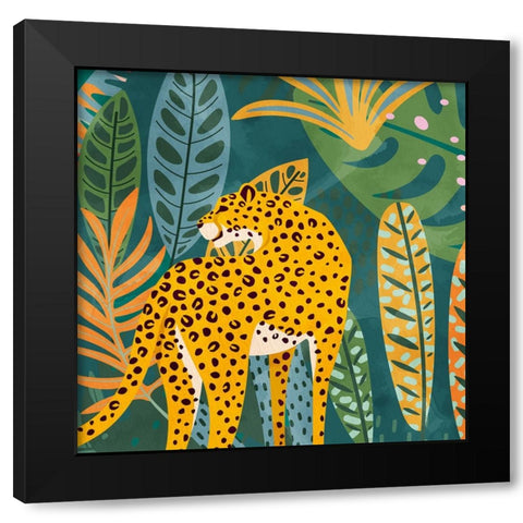 Palm Leopard 1 Black Modern Wood Framed Art Print by Allen, Kimberly