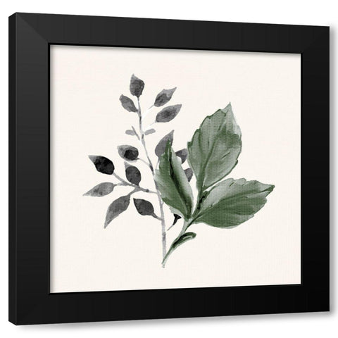 Painted Leaves 1 Black Modern Wood Framed Art Print with Double Matting by Allen, Kimberly