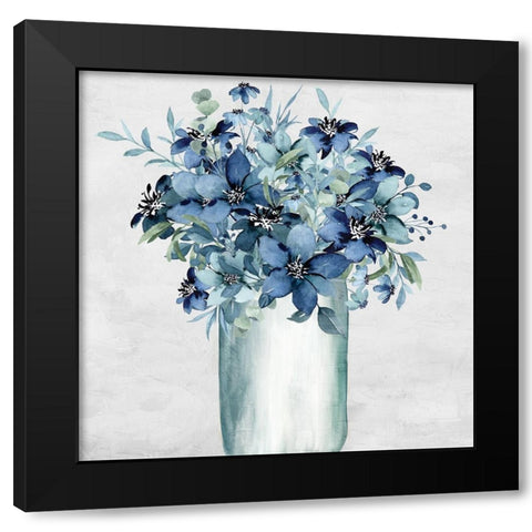 Vase Of Blue Black Modern Wood Framed Art Print with Double Matting by Allen, Kimberly
