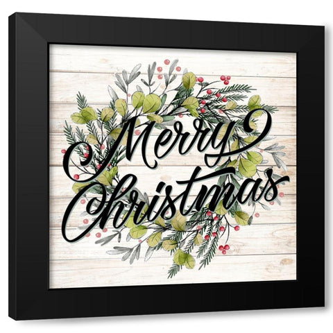 Merry Christmas Wreath Black Modern Wood Framed Art Print with Double Matting by Allen, Kimberly