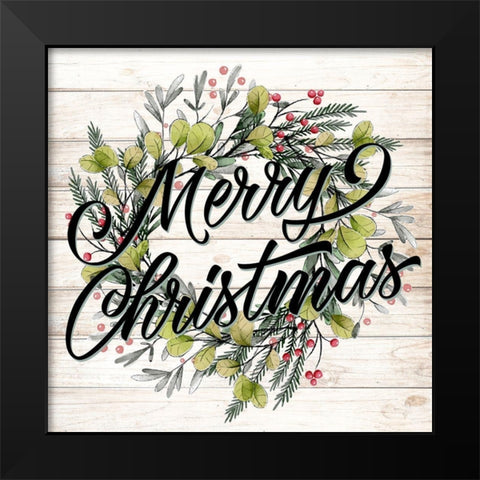 Merry Christmas Wreath Black Modern Wood Framed Art Print by Allen, Kimberly