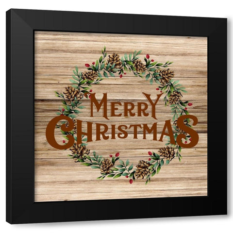 Merry Christmas Wreath Black Modern Wood Framed Art Print with Double Matting by Allen, Kimberly