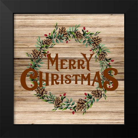 Merry Christmas Wreath Black Modern Wood Framed Art Print by Allen, Kimberly