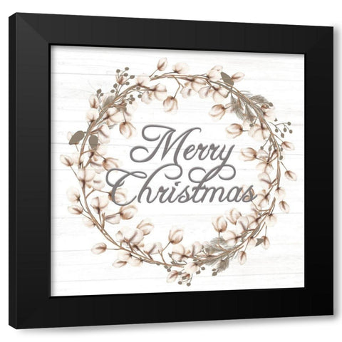 Merry Christmas Cotton Wreath Black Modern Wood Framed Art Print by Allen, Kimberly