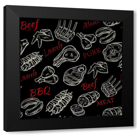 BBQ Pattern Black Modern Wood Framed Art Print by Allen, Kimberly