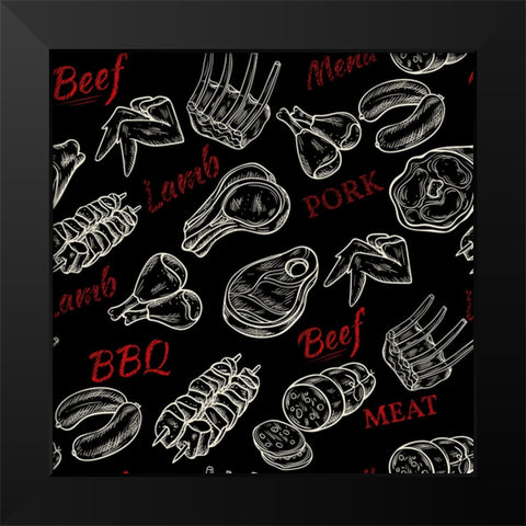 BBQ Pattern Black Modern Wood Framed Art Print by Allen, Kimberly