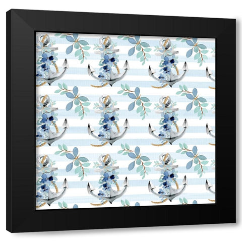 Floral Anchor Pattern Black Modern Wood Framed Art Print by Allen, Kimberly