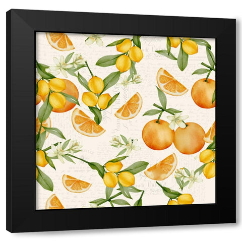 Citrus Fruit Pattern Black Modern Wood Framed Art Print with Double Matting by Allen, Kimberly