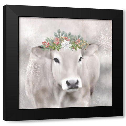 Christmas Moo Black Modern Wood Framed Art Print by Allen, Kimberly