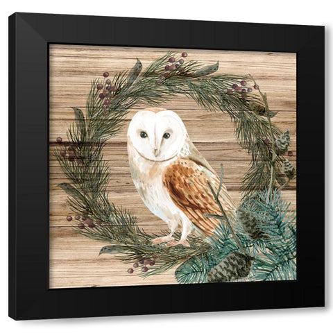 Owl Wreath Black Modern Wood Framed Art Print by Allen, Kimberly